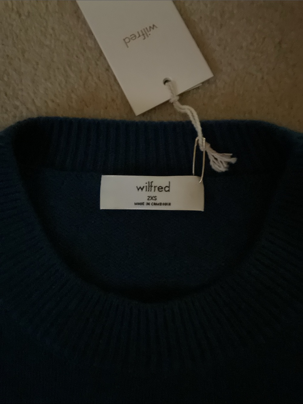 Aritzia Wilfred Nocturnal Blue Merino Wool Blend Oversized Sweater XXS NWT